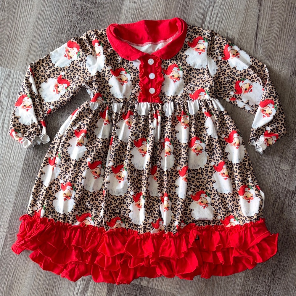 Leopard Print Santa Dress with Red Accents